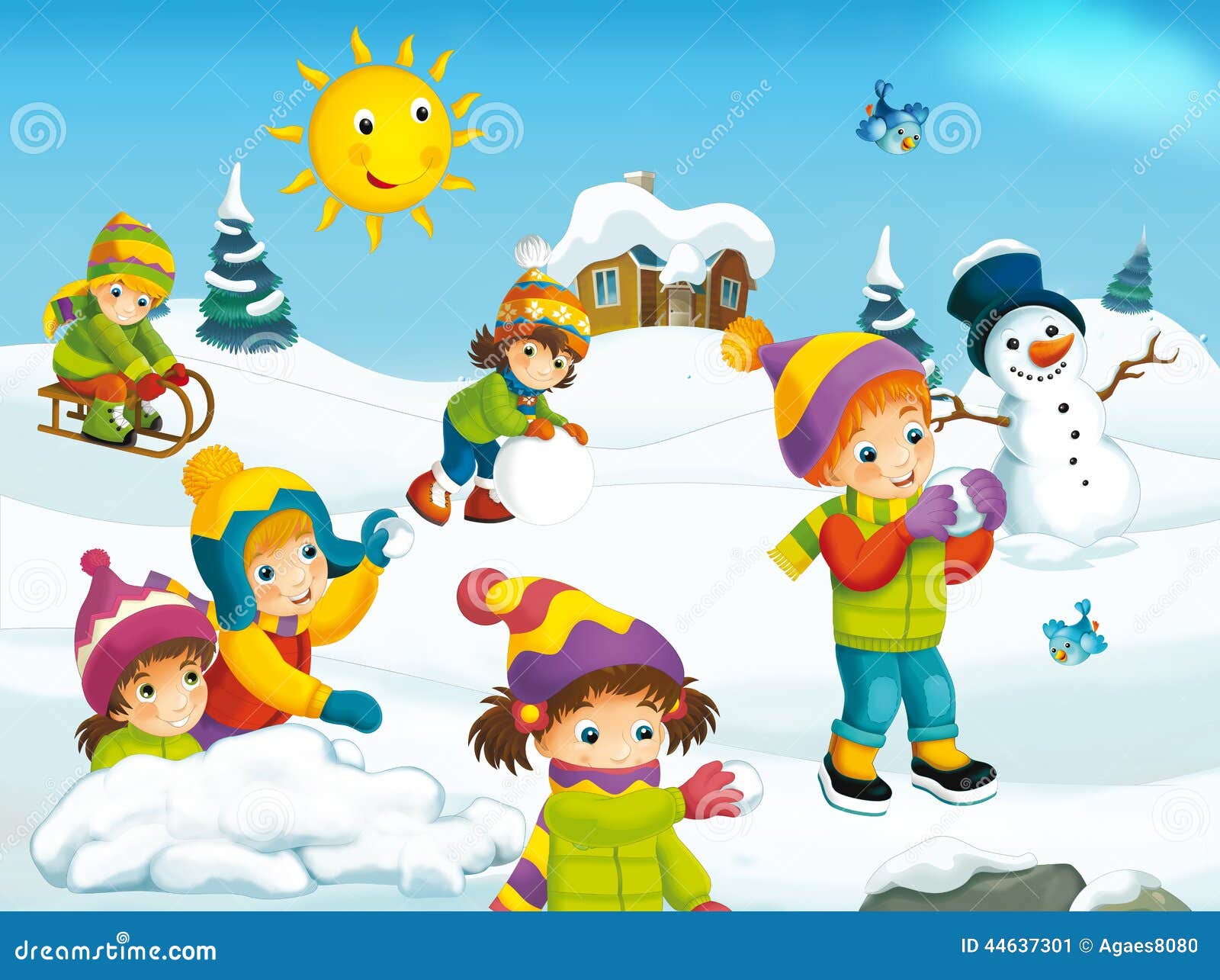 Winter Cartoon Scene Stock Illustration - Image: 44637301