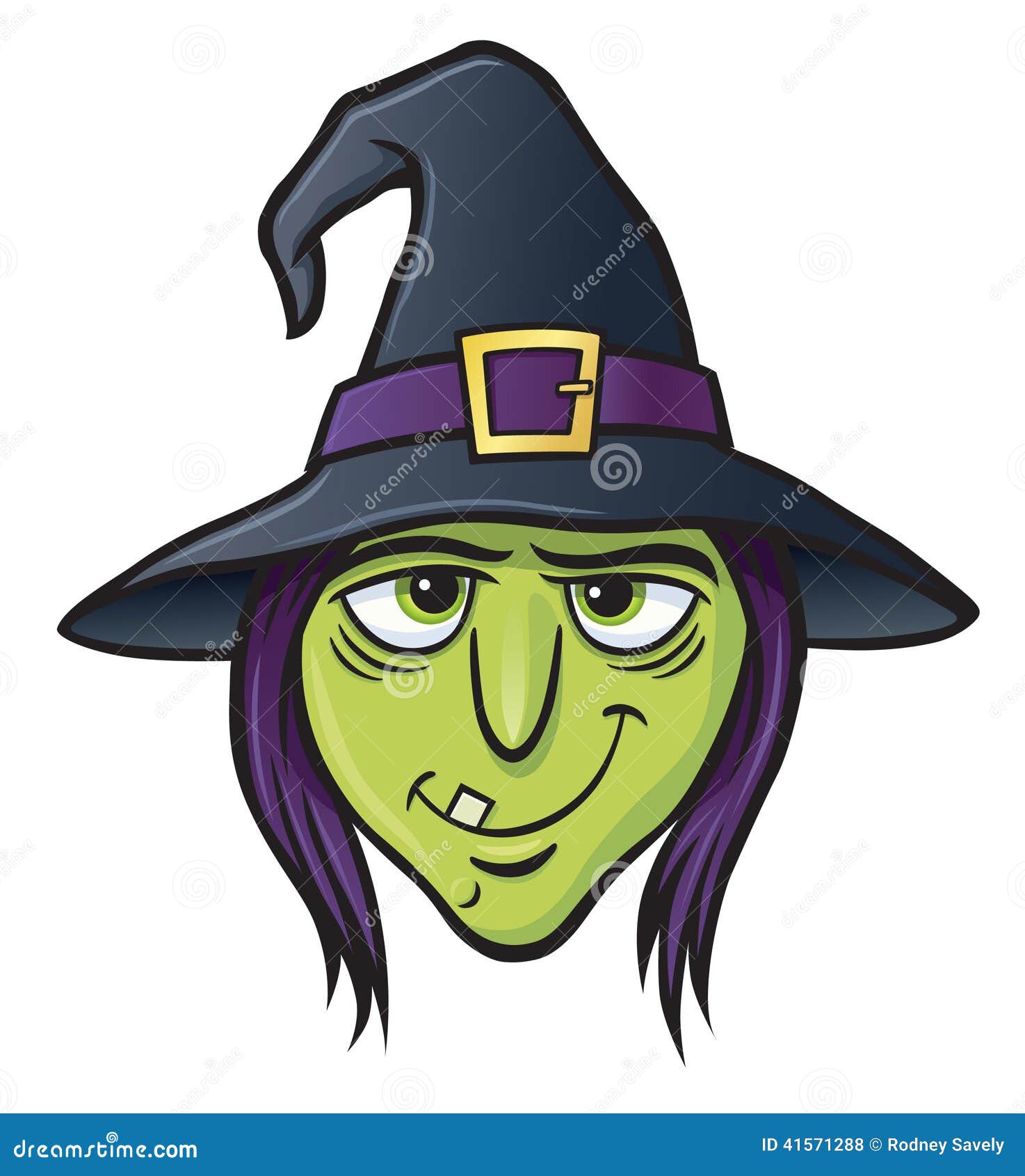 Cartoon illustration of a witch's face.
