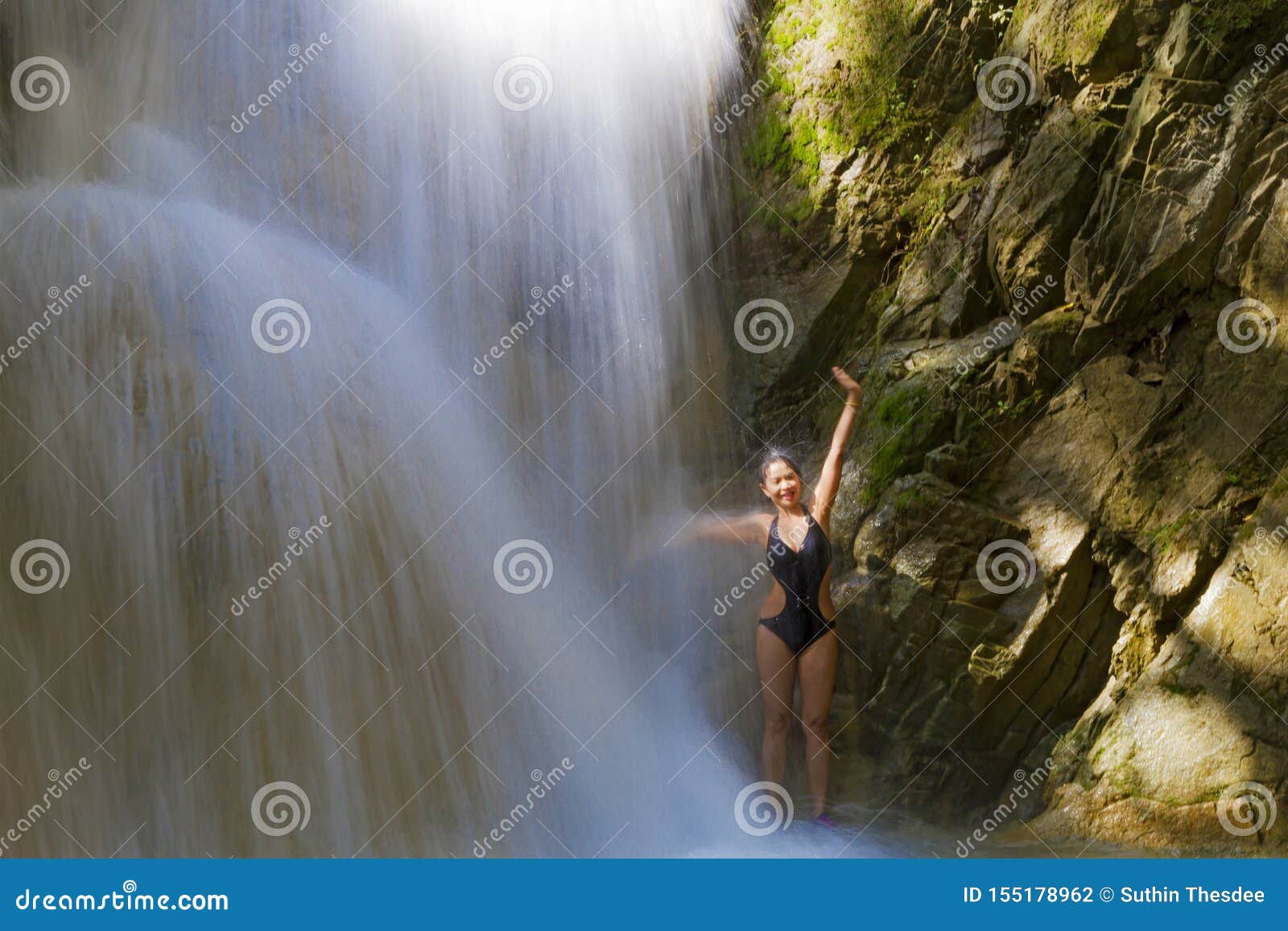 Woman With Black Bikini Enjoy Under Waterfall Stock Photo Image Of 54450 Hot Sex Picture