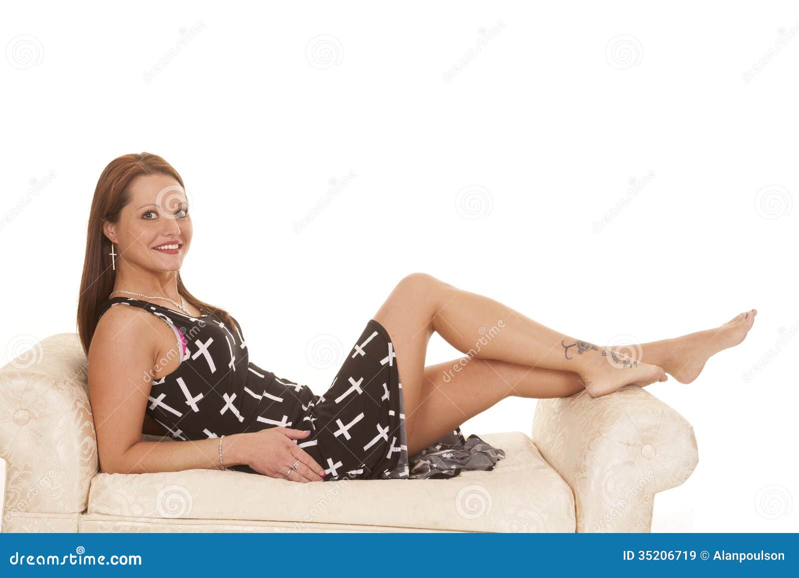 Woman Crosses On Dress Lay Head Up Royalty Free Stock