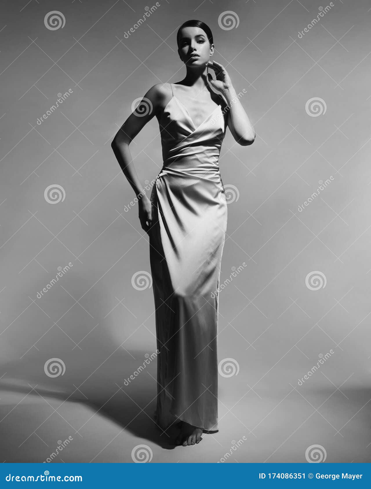 Beautiful Woman Pose In Studio In Classic Dress Stock Image Image Of
