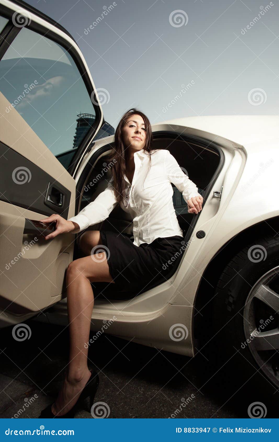 Woman Getting Out Of Her Car Royalty Free Stock