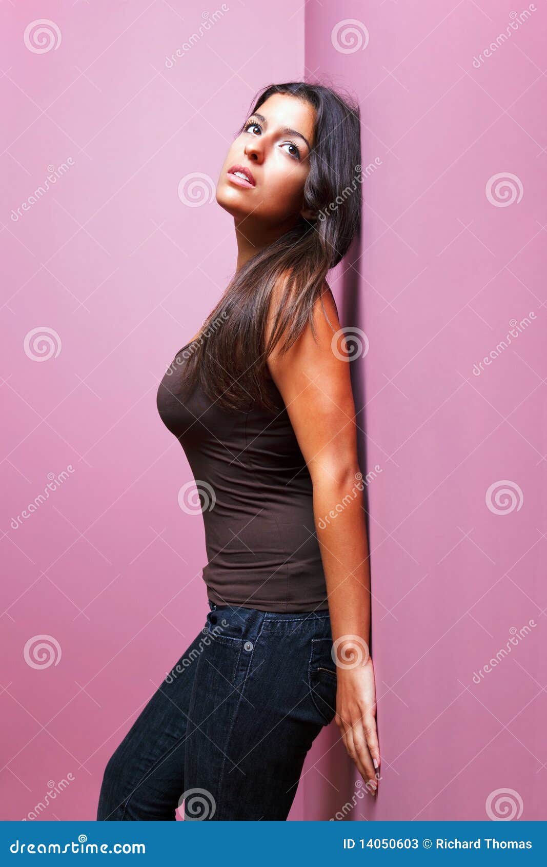 Woman Leaning Against A Wall Stock Image Image Of Female Girl