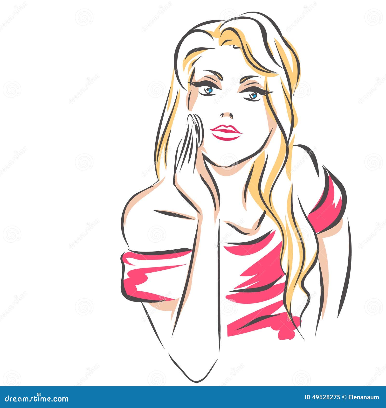 Vector Drawing Lines Review : Woman puts powder on her face stock vector image