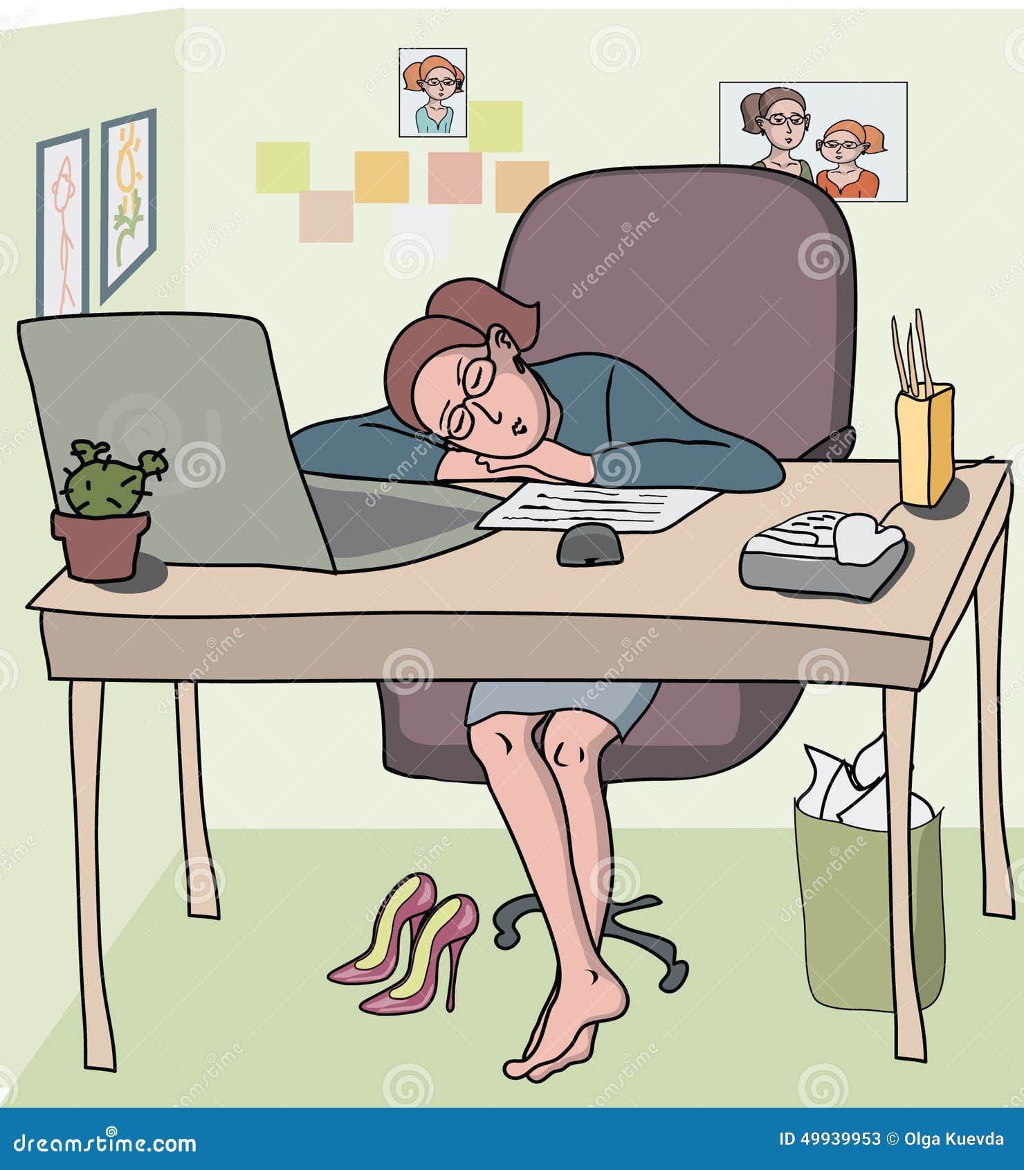 Woman Sleeping At Office Cabin Stock Vector Image 49939953