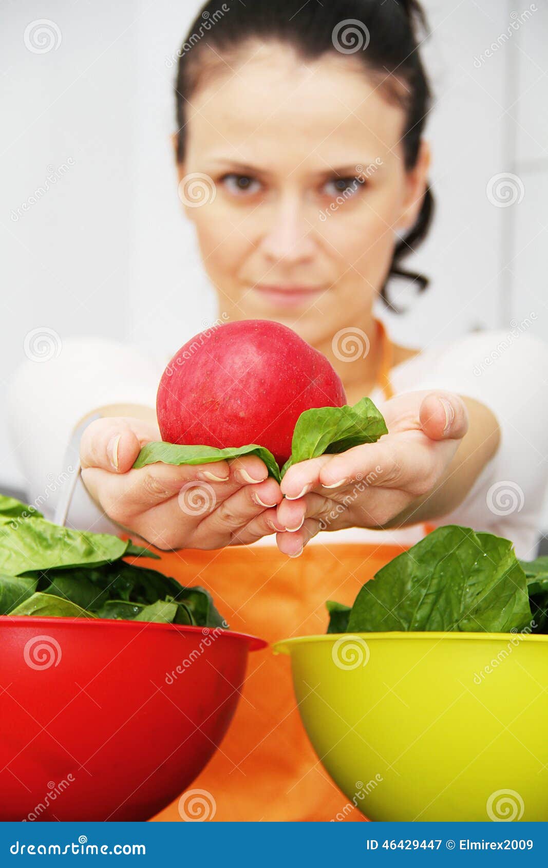 Woman with a spinach in a <b>modern kitchen</b> - woman-spinach-modern-kitchen-photo-46429447