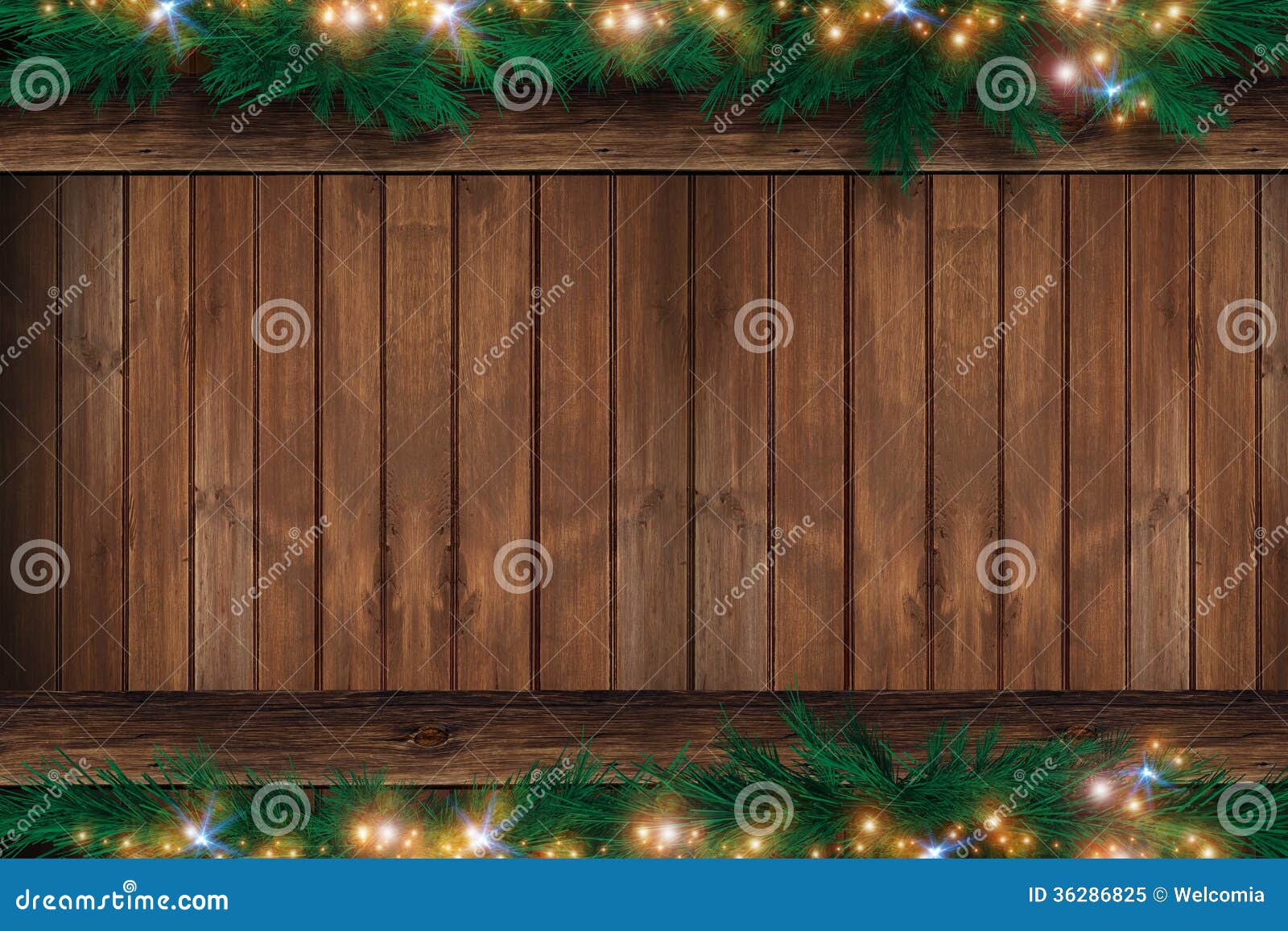 Wood Christmas Backdrop. Wooden Wall with Christmas Ornaments on the 