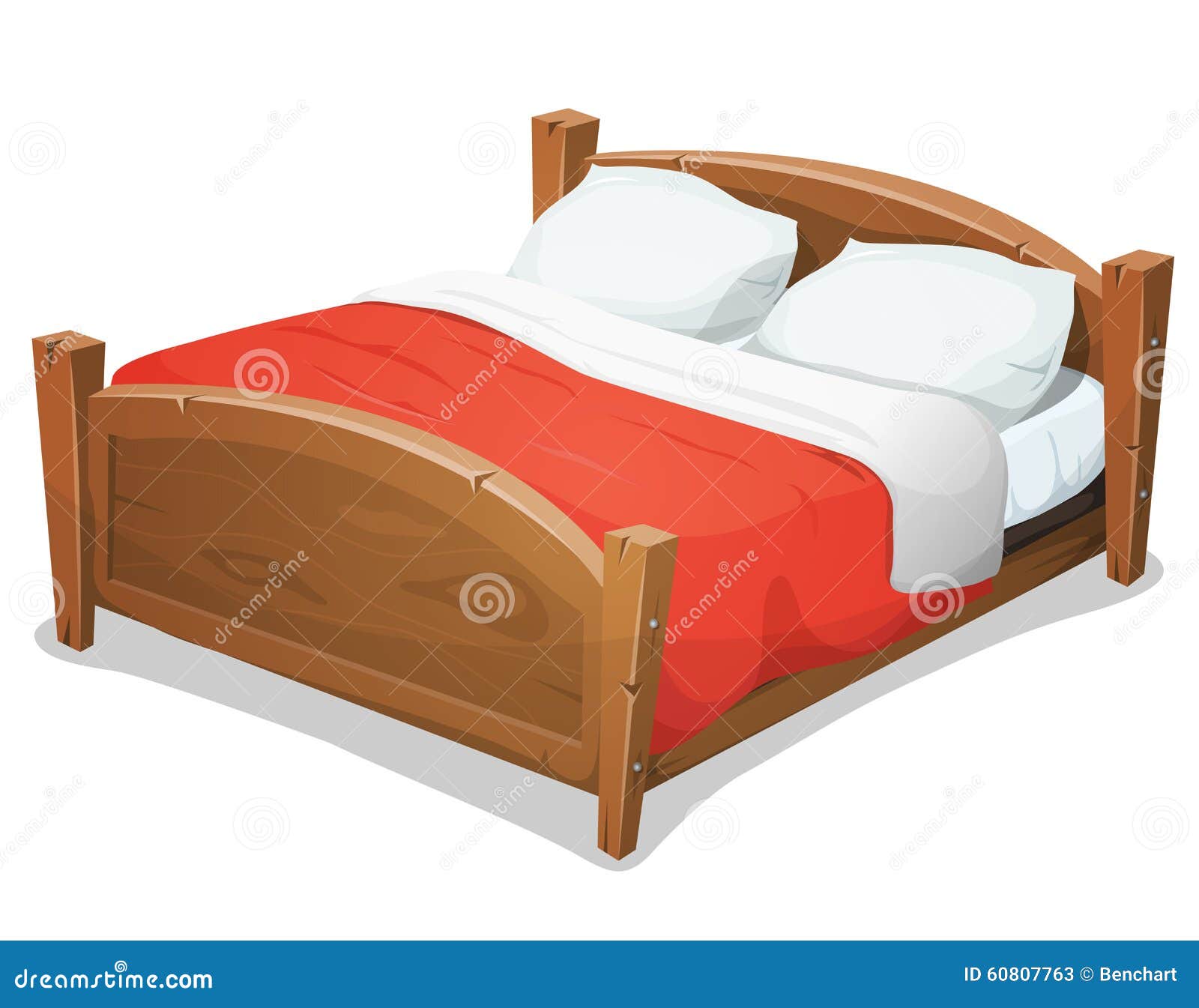 Illustration of a cartoon wooden double big bed for couples with ...