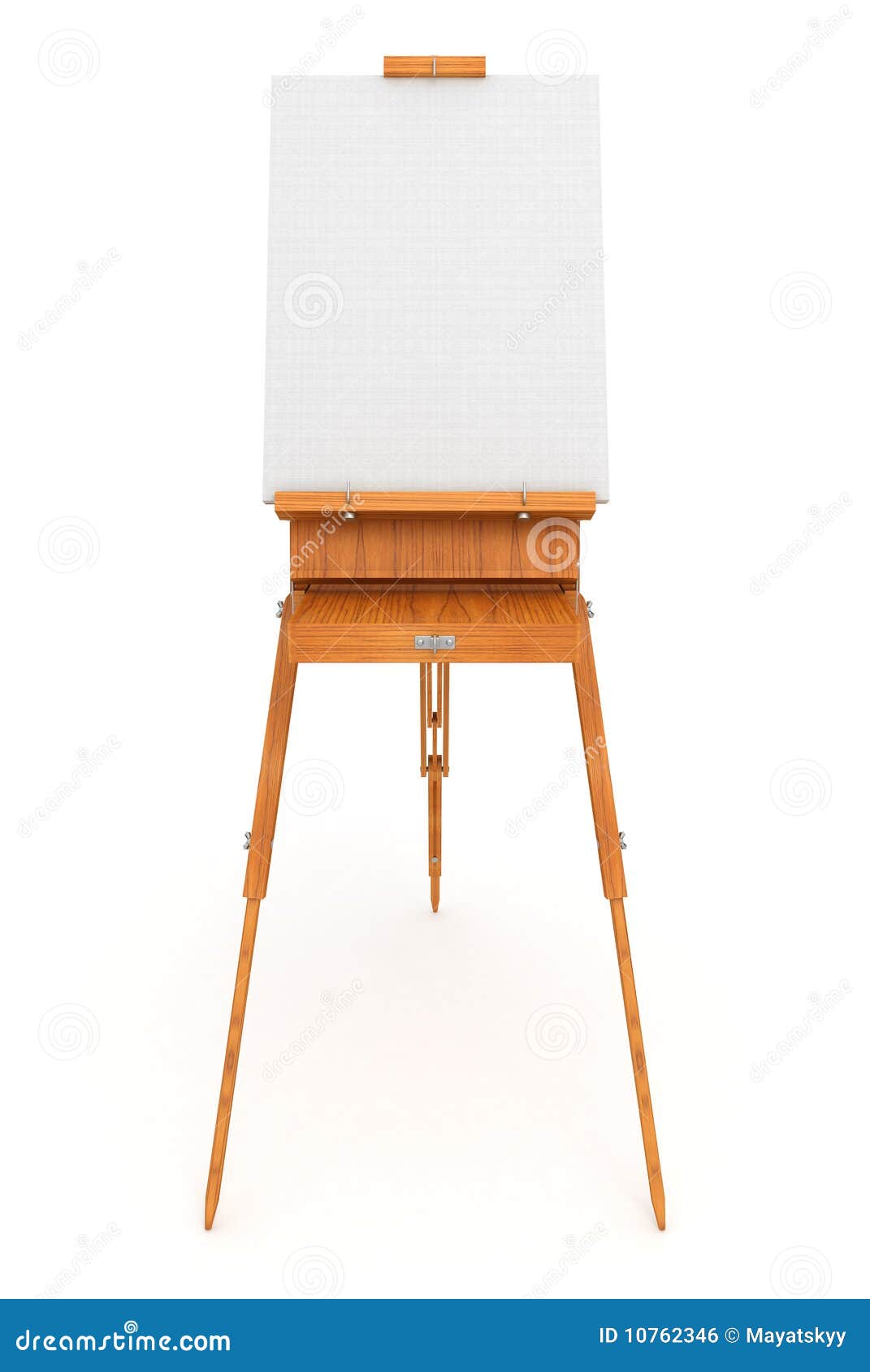 Wood french easel with blank white canvas 3D isolated on white 