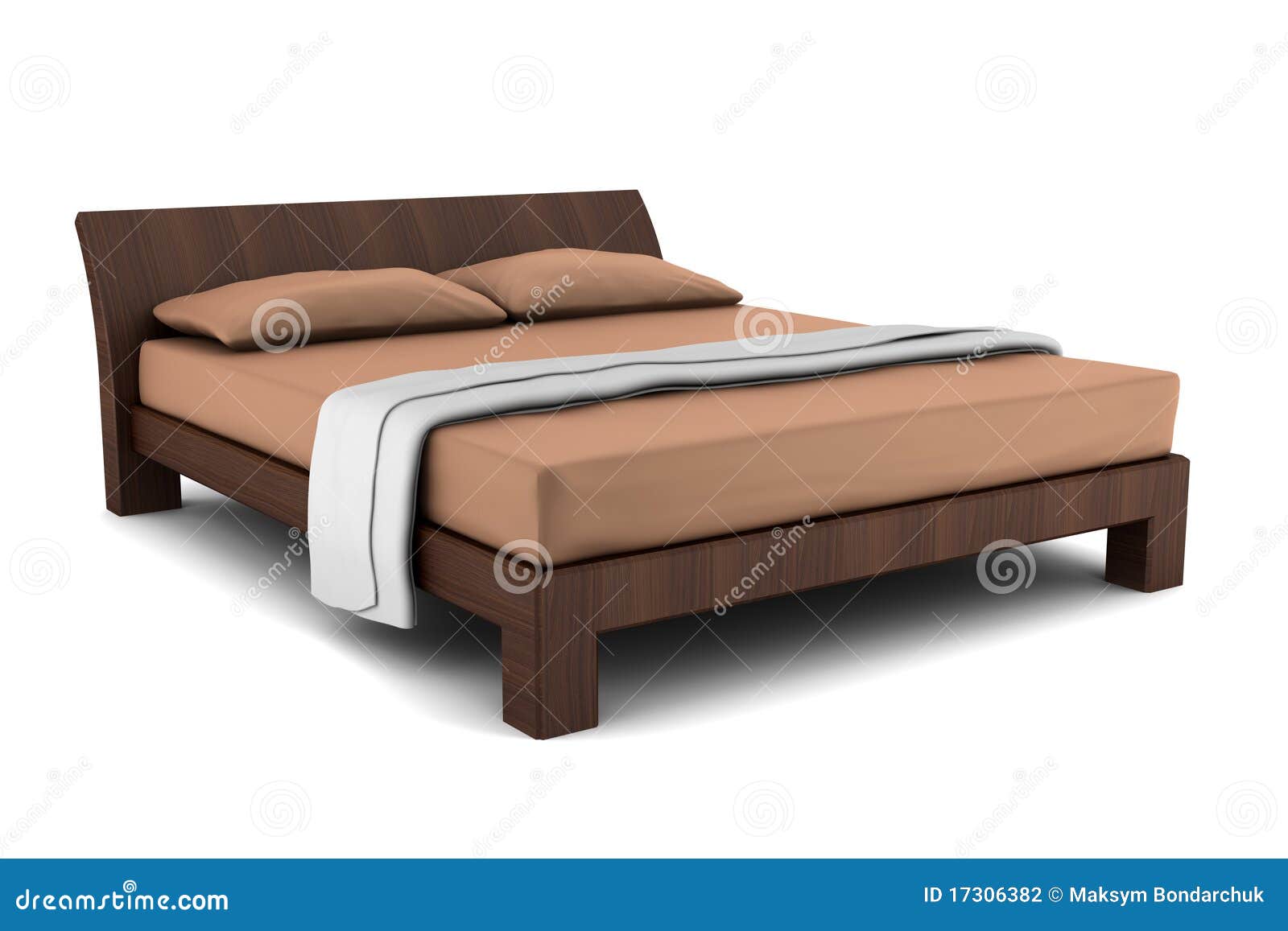 Wooden bed isolated on white background with clipping path.