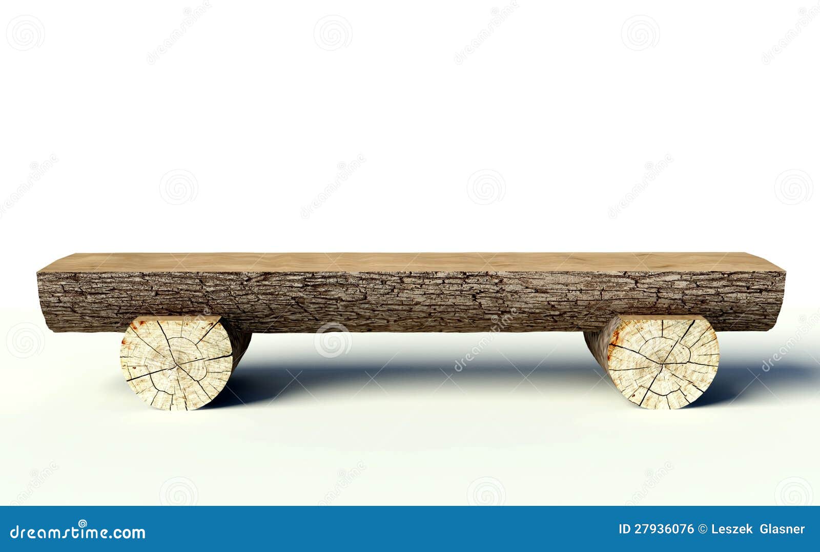 Wooden bench made of tree trunks, object.