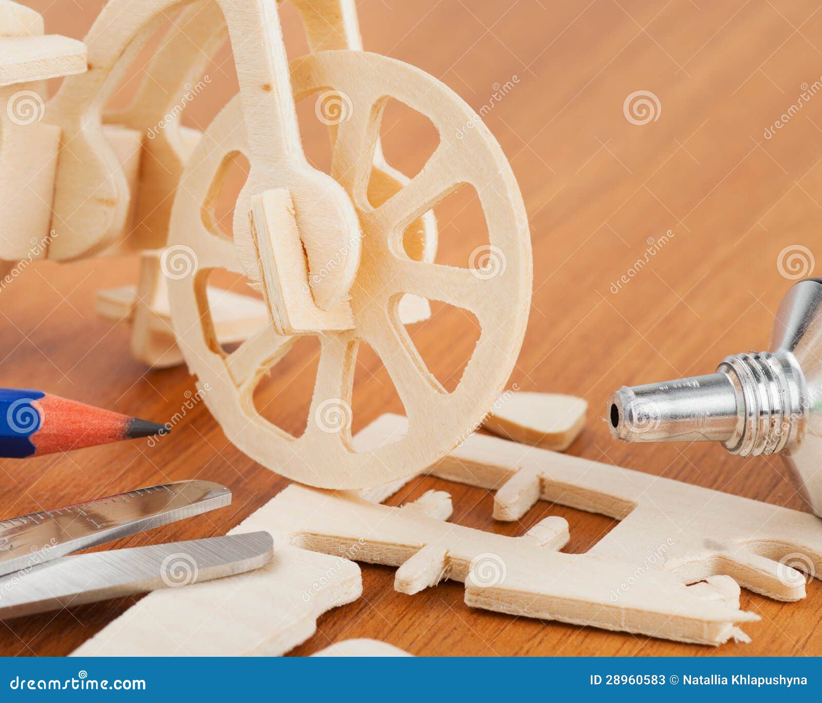 Wooden Bicycle Toy - Woodcraft Construction Kit Stock Photos - Image 