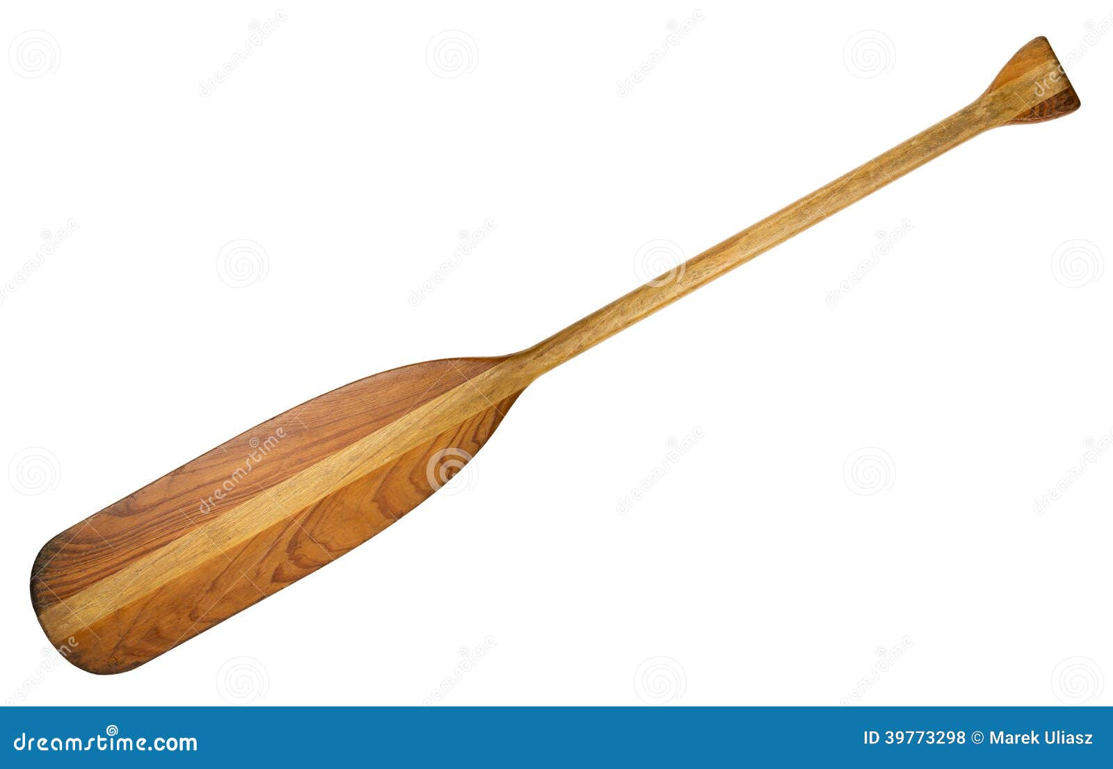 Old canoe paddle laminated from different kind of wood, isolated on 