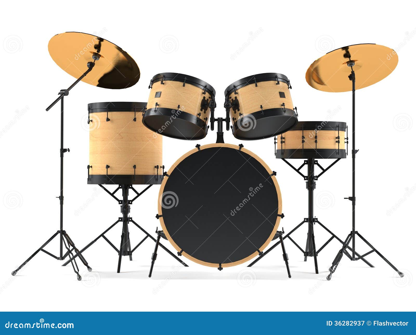 Wooden Drums Isolated. Black Drum Kit. Royalty Free Stock Photography 