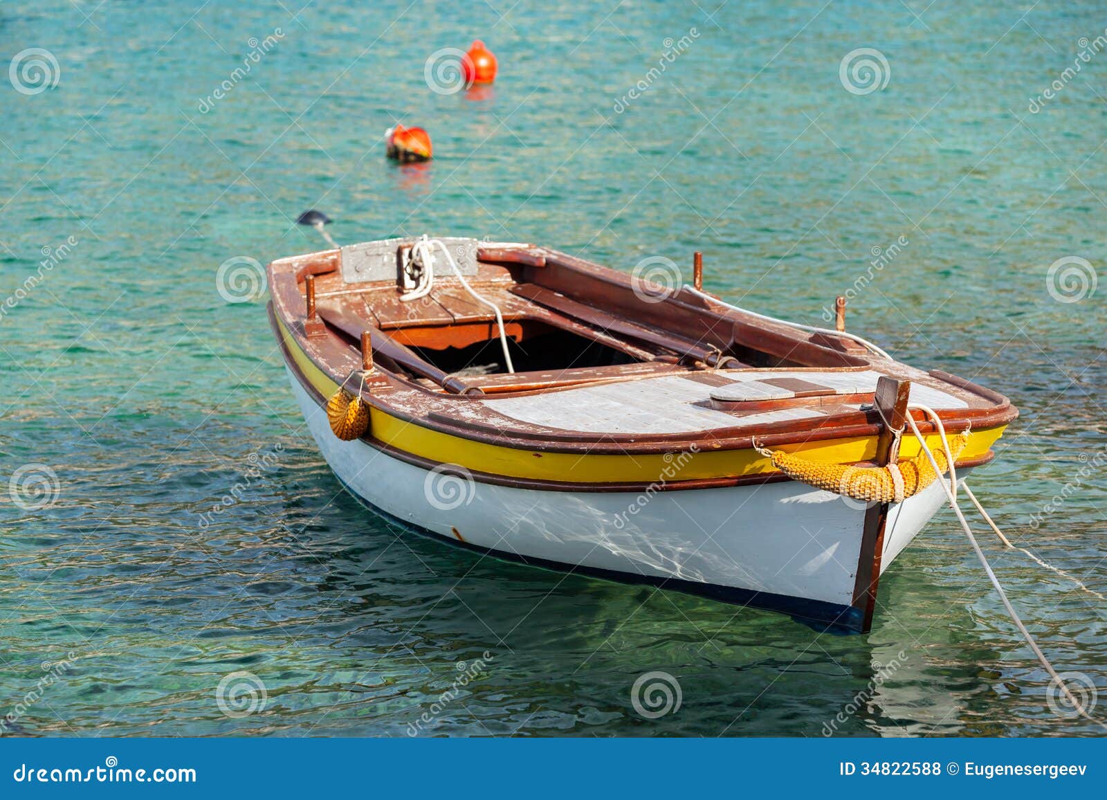 Wooden Fishing Boat Floats In Adriatic Sea Royalty Free Stock Photos 
