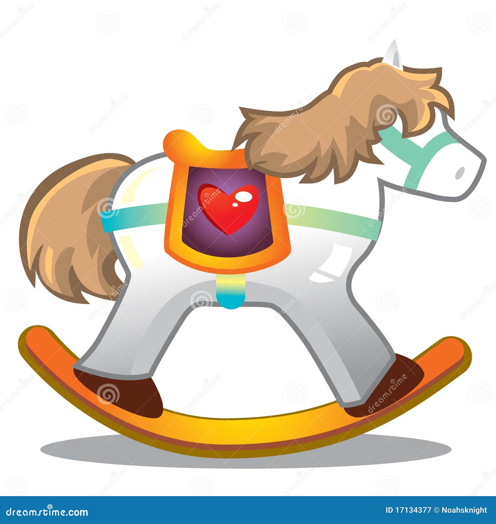 White Rocking Horse Unicorn With Brown Hair And A Heart Saddle.