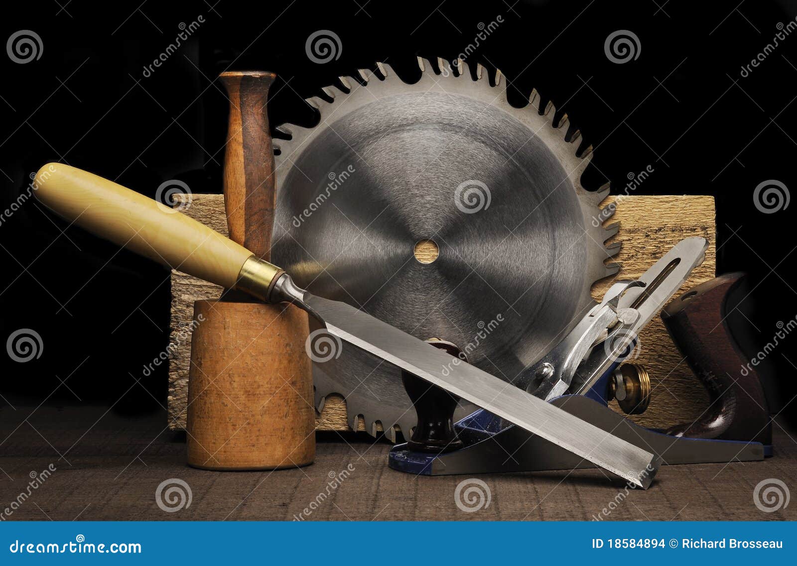 set of woodworking tools typically used my a cabinet-maker craftman.