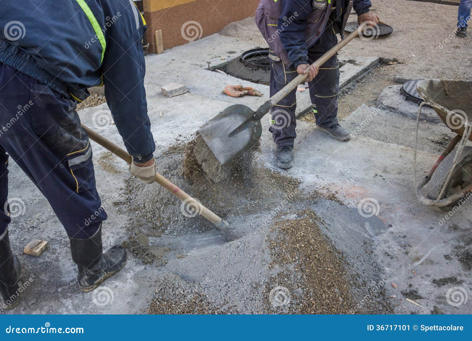 Worker Is Mixing The Cement By Hand Stock Image - Image: 36717101