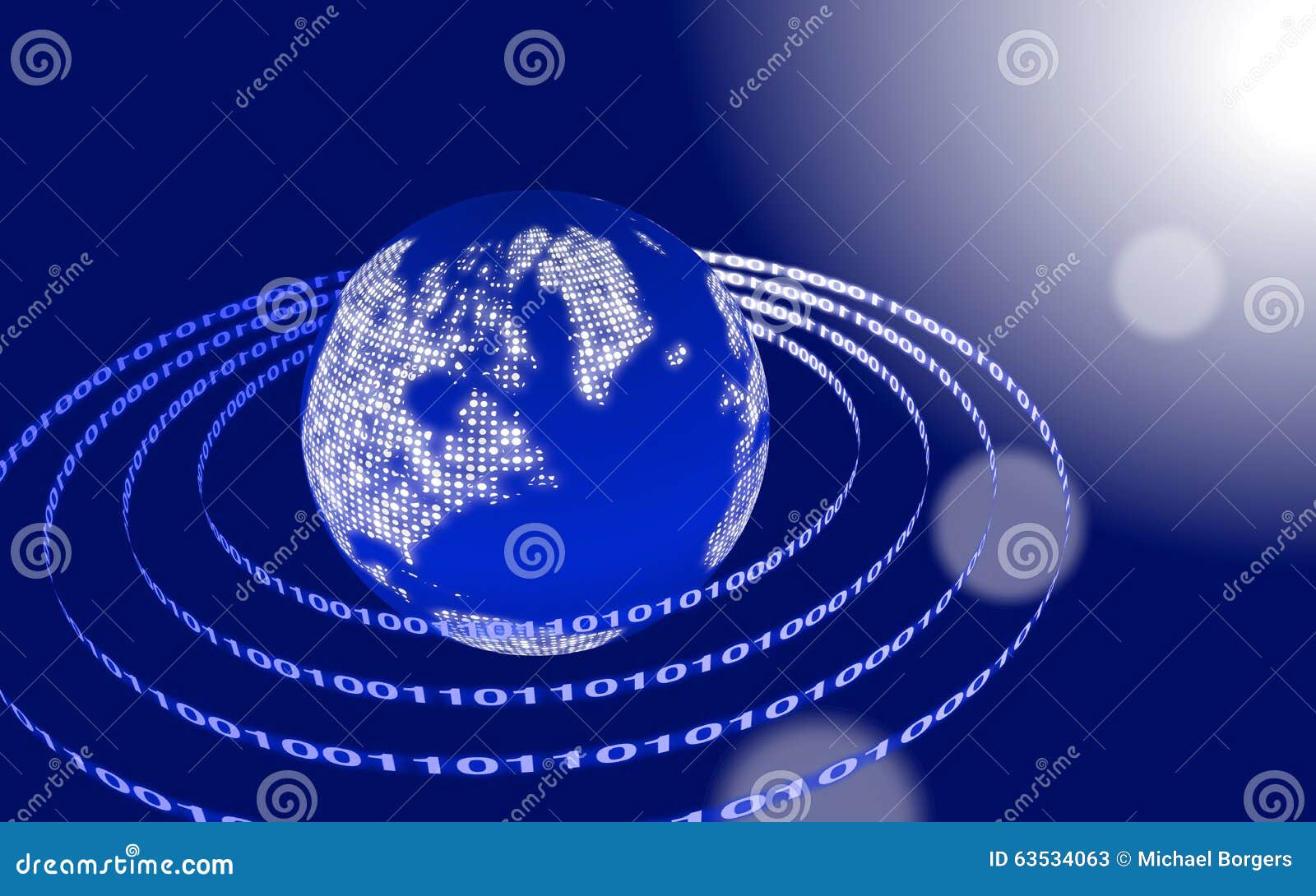 World Map With Glowing Data Centers And Sun Flare Stock Illustration