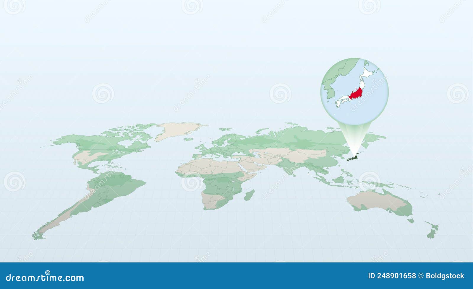 World Map In Perspective Showing The Location Of The Country Japan With