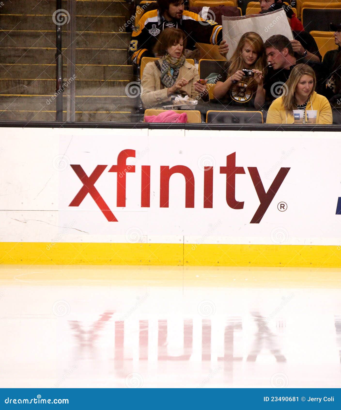 Hockey dasher advertising xfinity cable service at the TD Garden ...