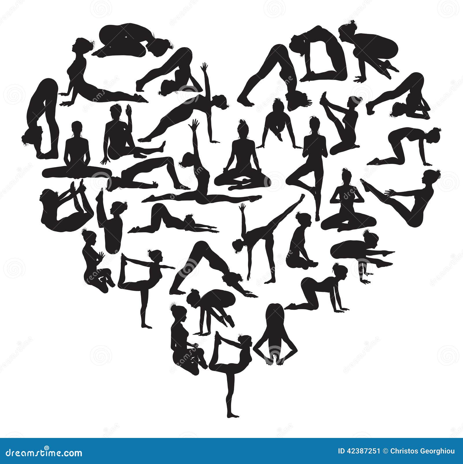 a heart from made  poses. silhouettes in z shape yoga yoga poses or pilates