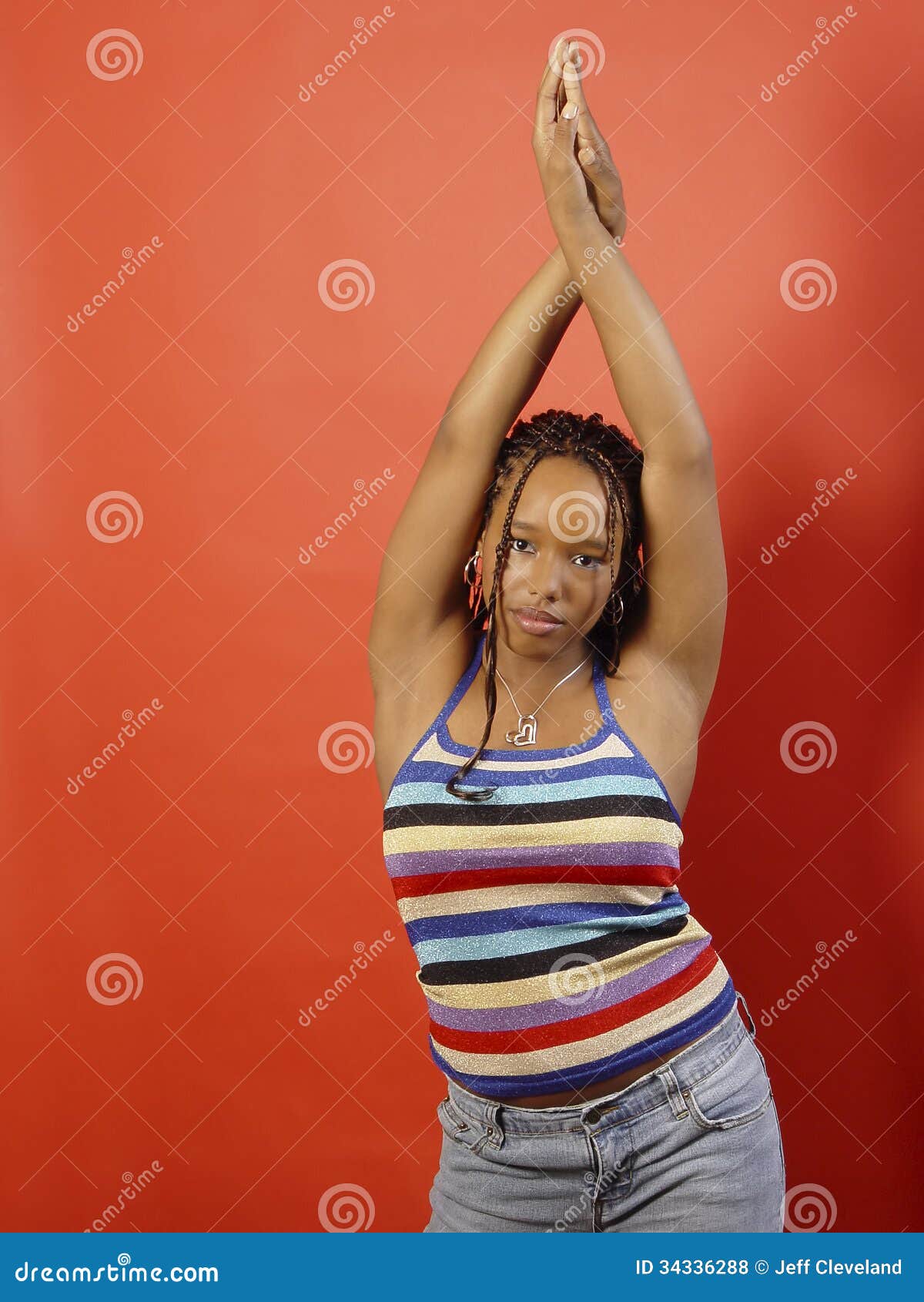 Young African American Teen Red Background Stan