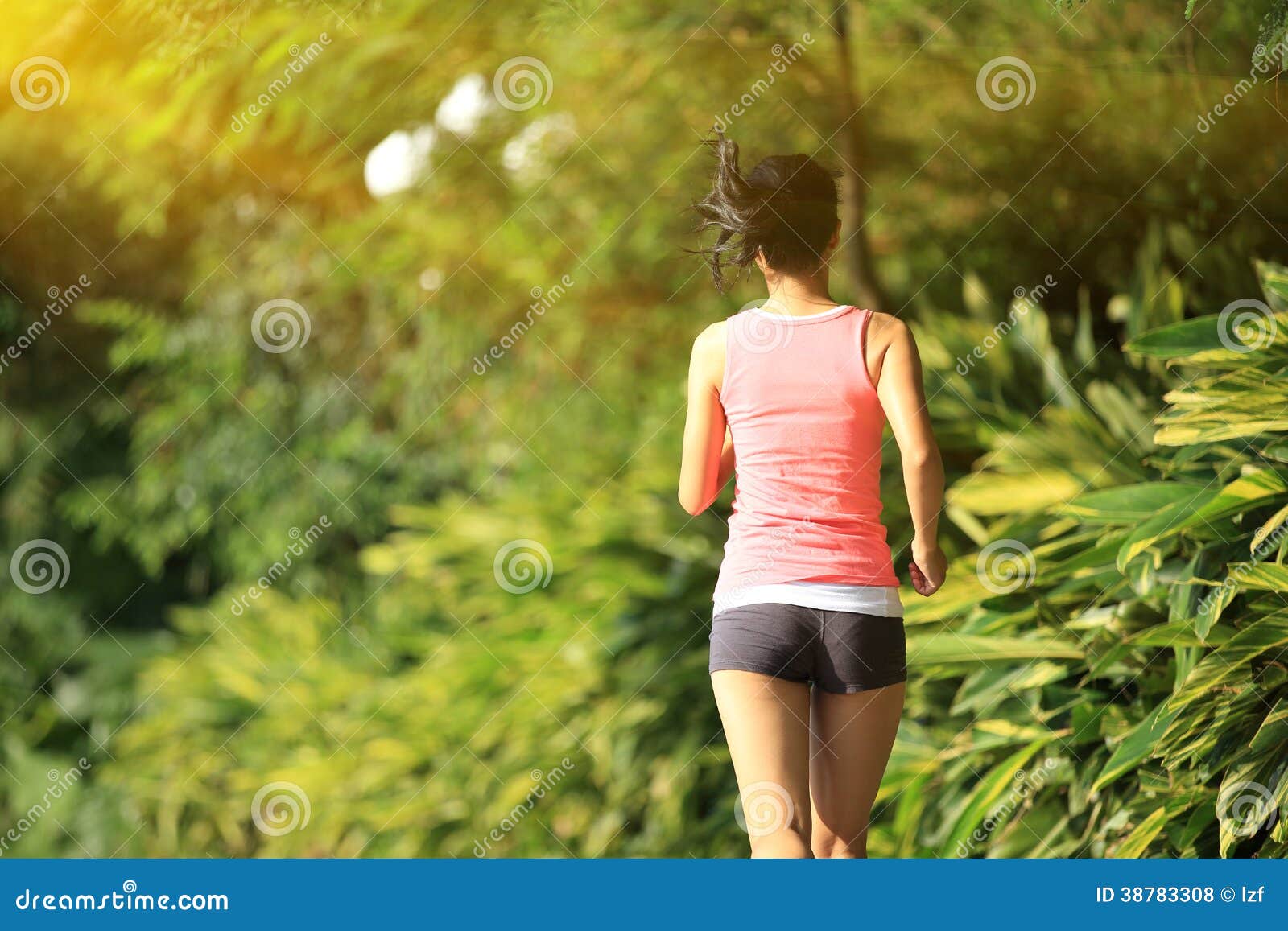 Healthy lifestyle young asian woman jogging at park.