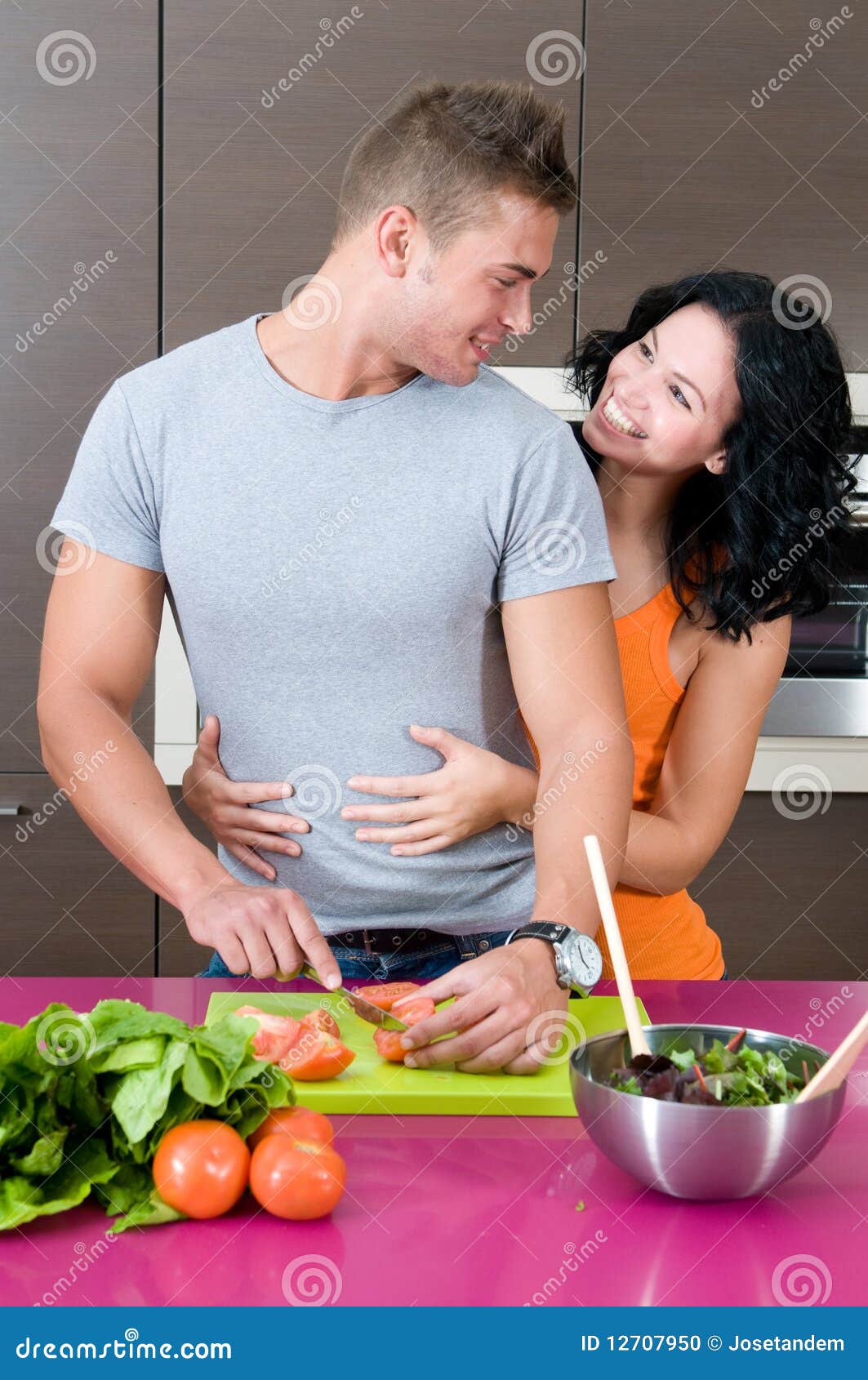Young Couple Happy In The Kitchen Stock Ph