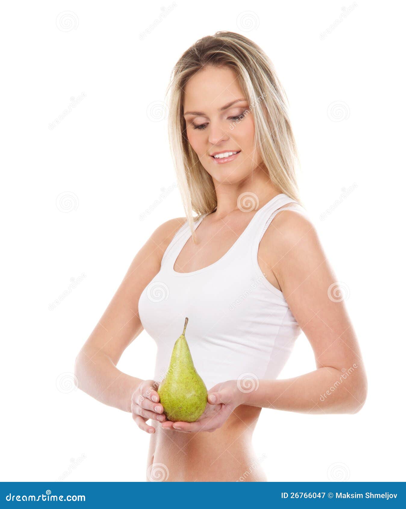 Young+And+Fresh ... Stock Photography: A young and fit blond holding a fresh green pear