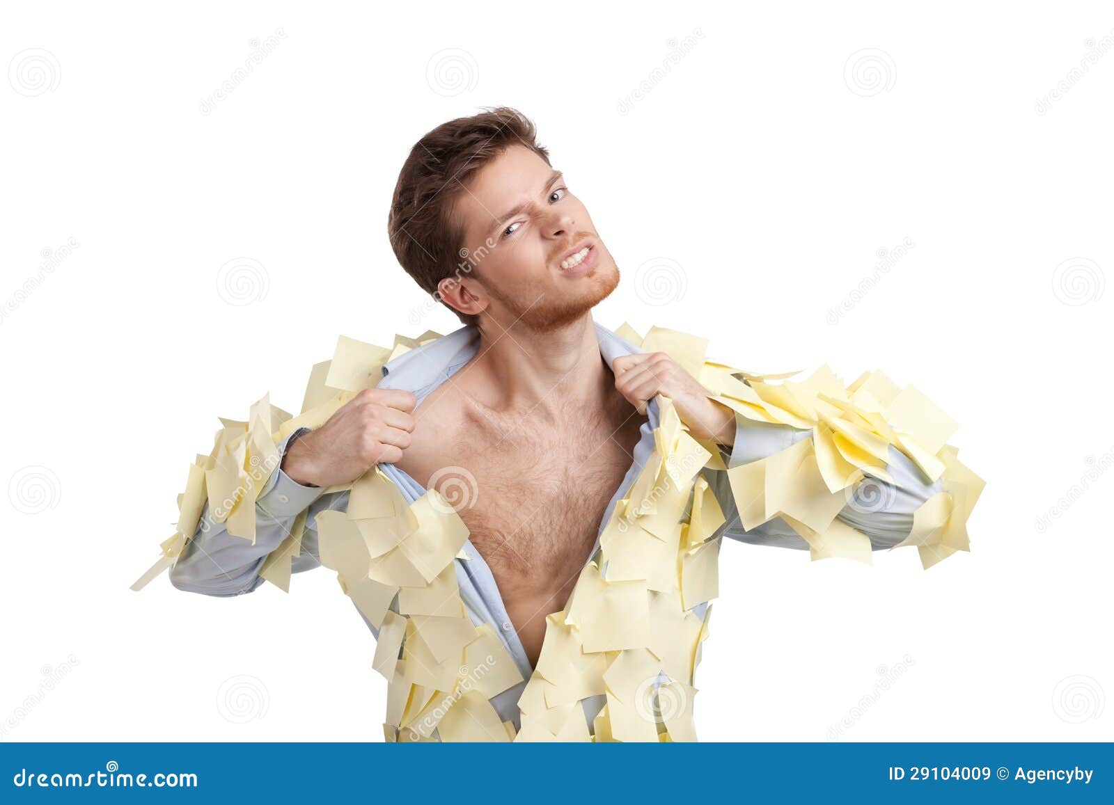 Aleesha+Young+Shirt+Ripping young man ripping off his shirt, covered with stickers, isolated on ...