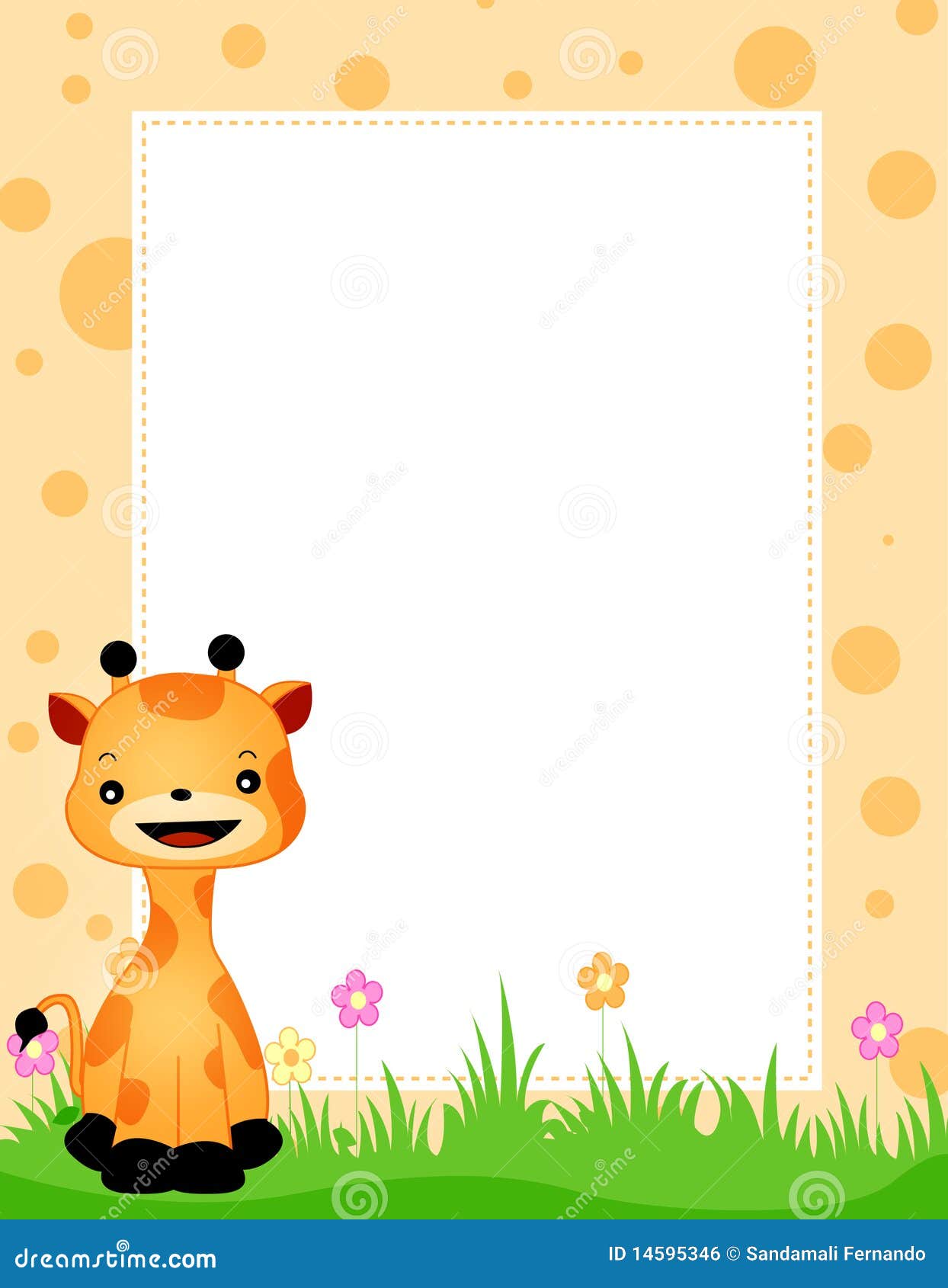 毗邻逗人喜爱的花框架长颈鹿草例证坐囊一点.