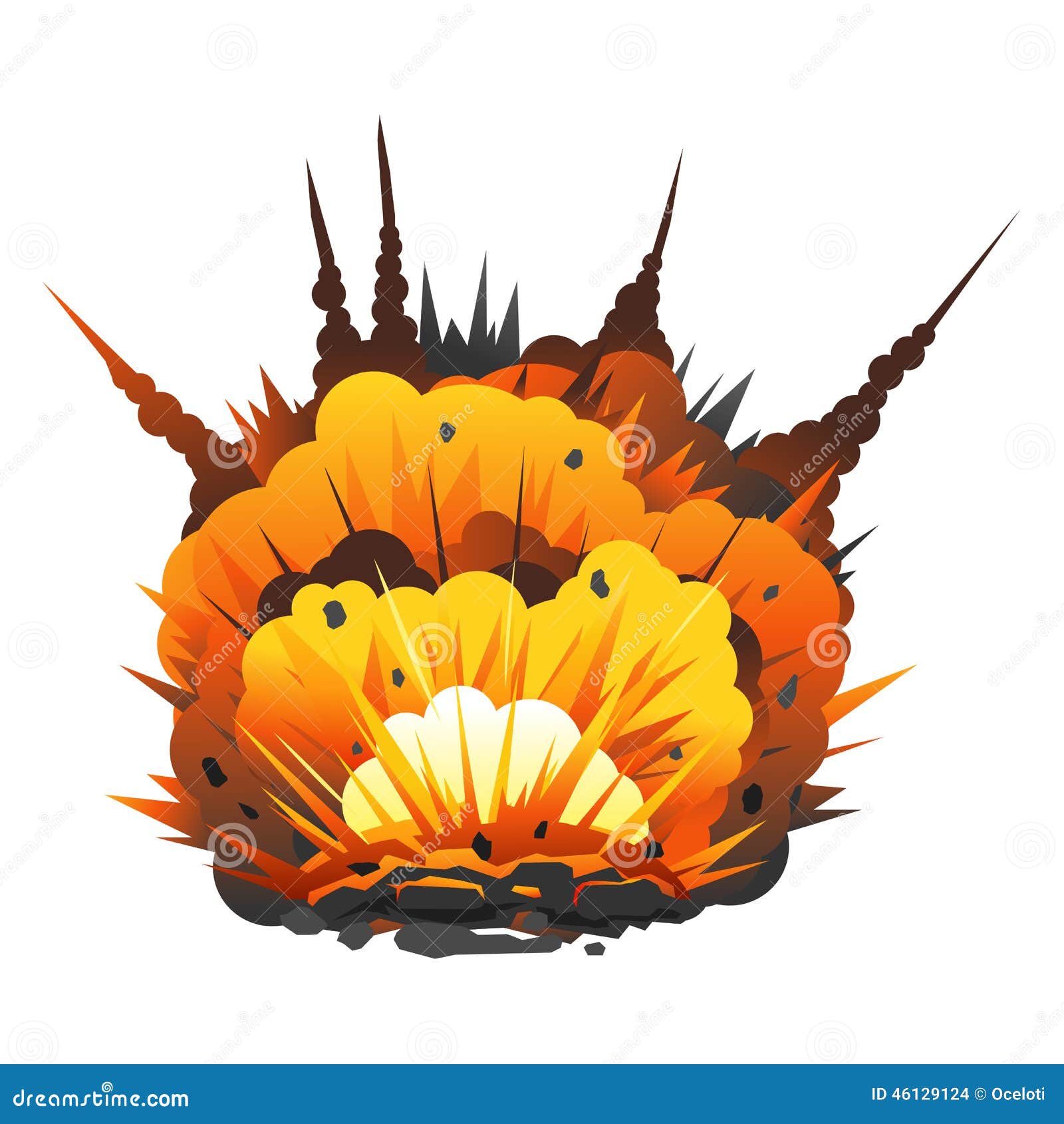 与炮弹碎片和火球的大动画片炸弹爆炸,被隔绝.