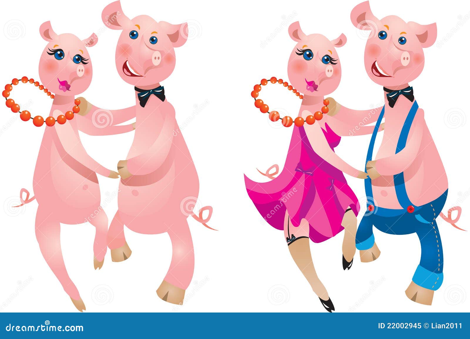 跳舞愉快的猪的动画片夫妇.