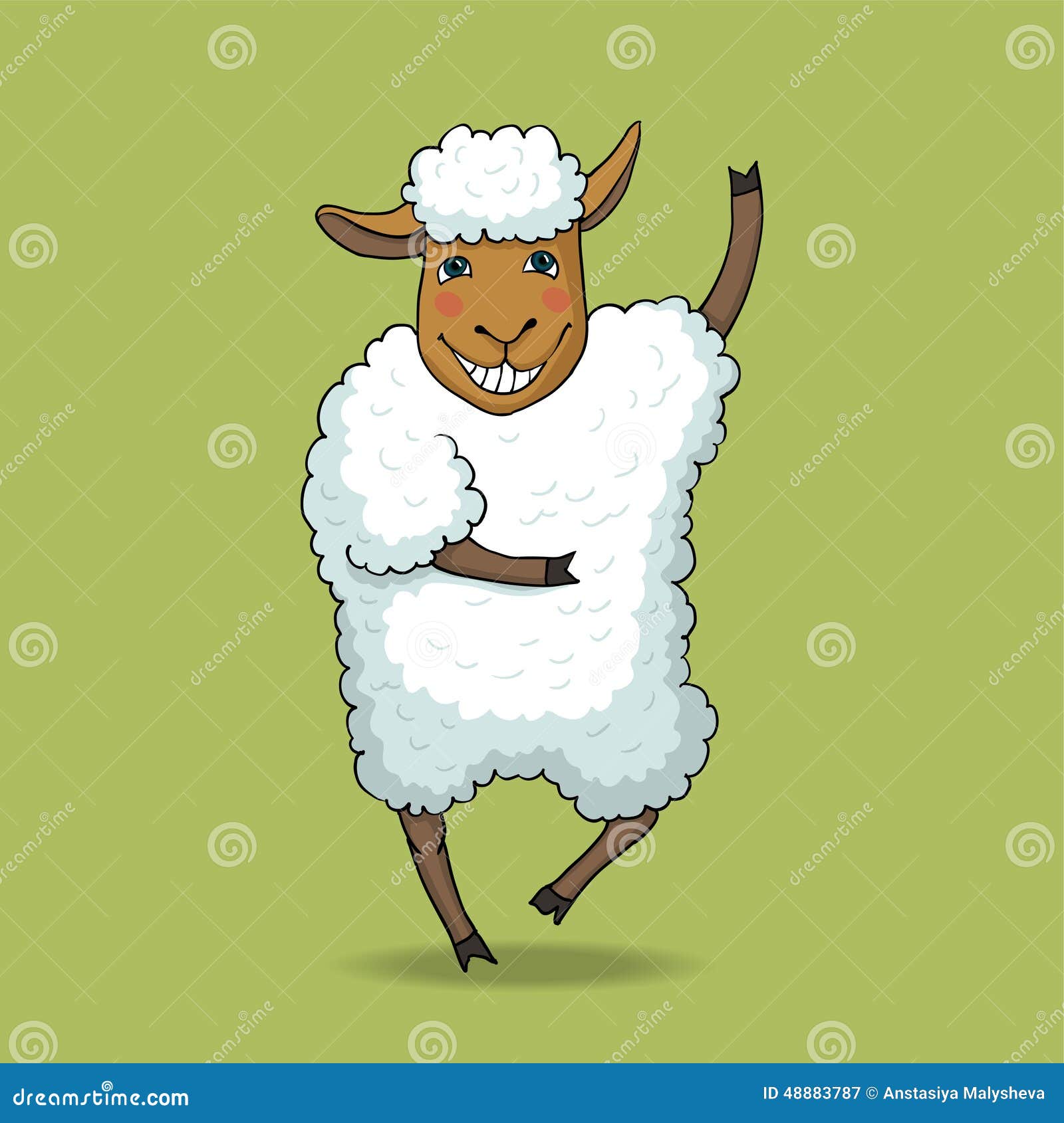 在动画片样式的逗人喜爱的跳舞绵羊.