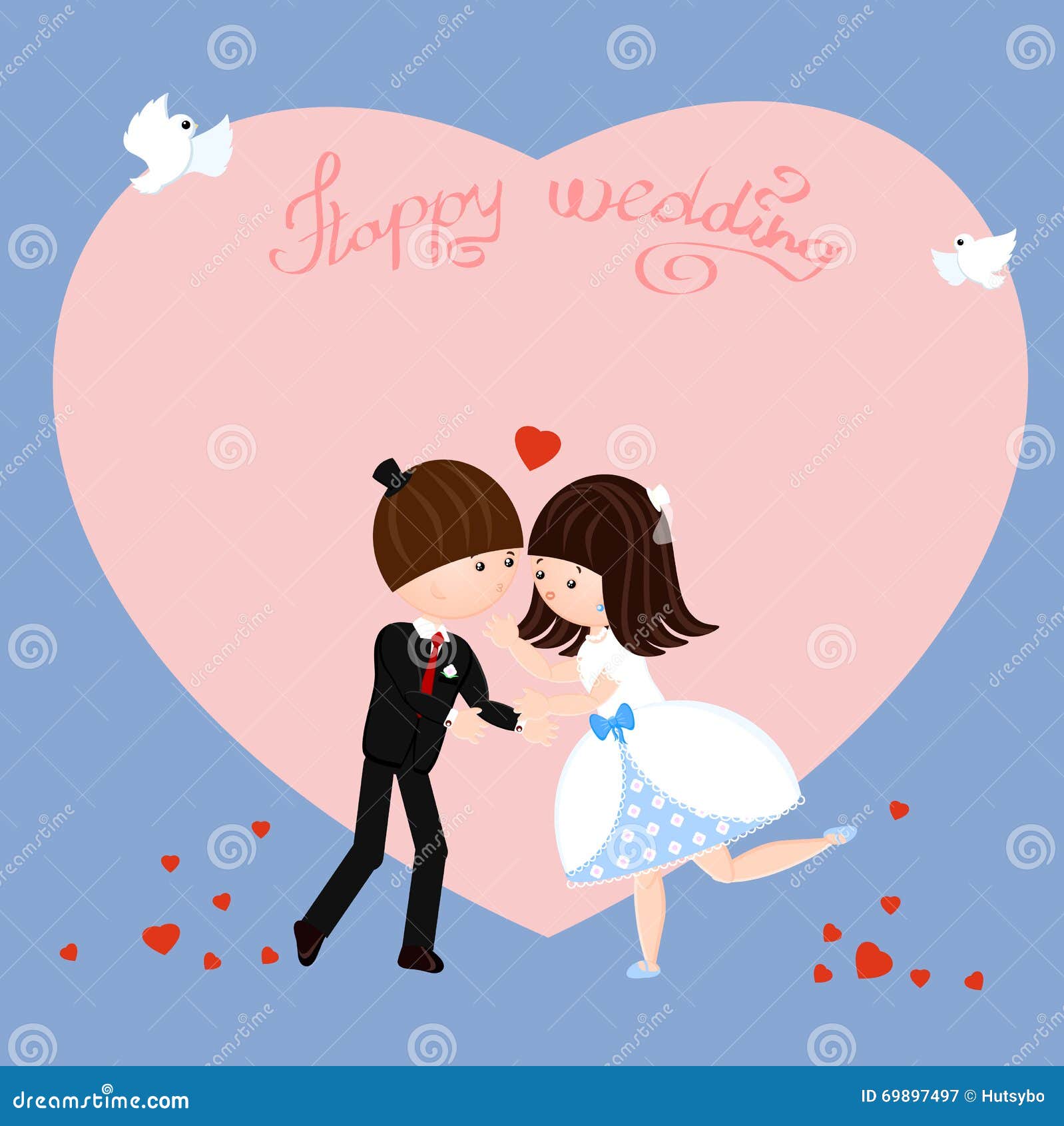 亲吻吸引力的婚礼鸠 婚姻提议  在爱新娘和新郎的夫妇在动画片样式