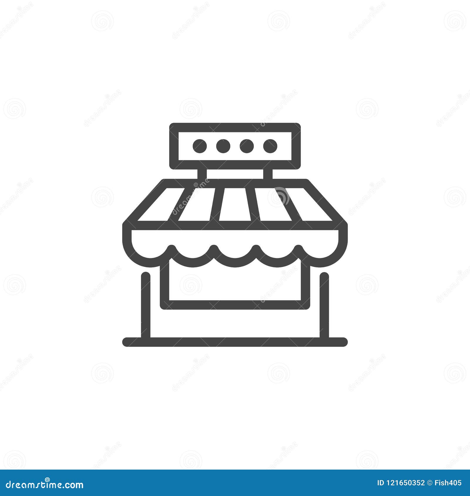 市场商店线象 报亭,商店,零售图表象形文字 街道食物概念线性标签 被