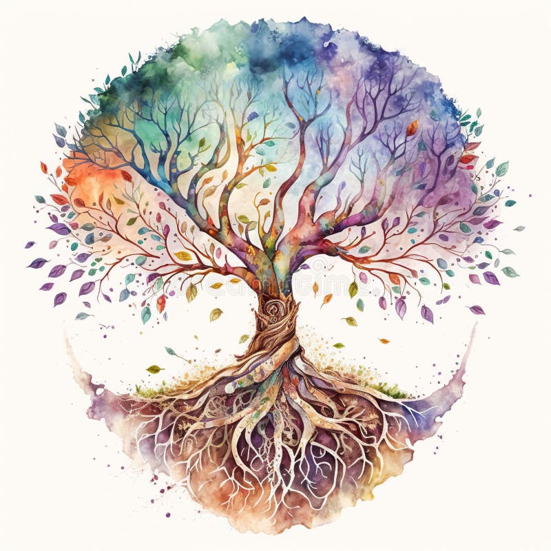 Estilo acuarela árbol de la vida árbol sagrado mitológico concepto de vida  espiritual ia generativa