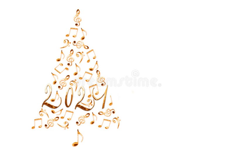 Árbol De Navidad De 2021 Con Notas Musicales De Metal Dorado Aisladas En  Música De Fondo Blanco Tarjeta De Saludo De Año Nuevo Stock de ilustración  - Ilustración de saludo, muestras: 200167092