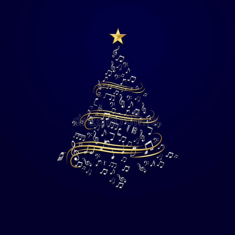 árbol De Navidad En Notas Musicales Stock de ilustración - Ilustración de  navidad, luces: 203657994