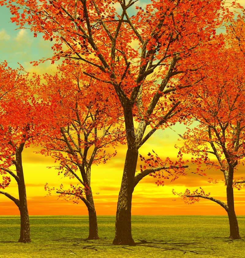 Árboles hermosos del otoño stock de ilustración. Ilustración de azul -  12105926