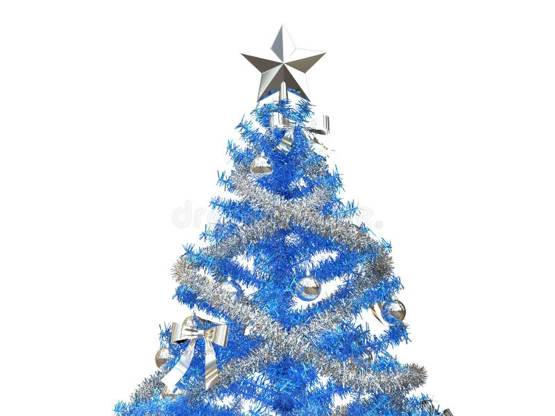 Árvore De Natal Azul Brilhante Com Ouropéis E As Decorações De Prata  Ilustração Stock - Ilustração de tradicional, fundo: 102507834