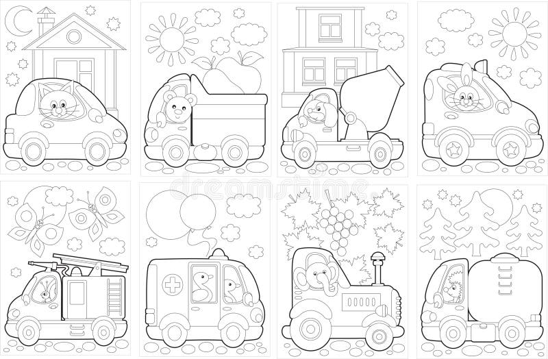 Livro Para Colorir Dos Desenhos Animados Das Crianças Para Meninos Vector a  Ilustração De Uma Garagem Com Carros Vivos Ilustração do Vetor - Ilustração  de arte, linha: 95068683