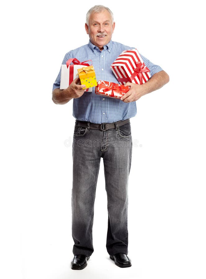 Alterer Mann Mit Geschenk Stockfoto Bild Von Geschenk