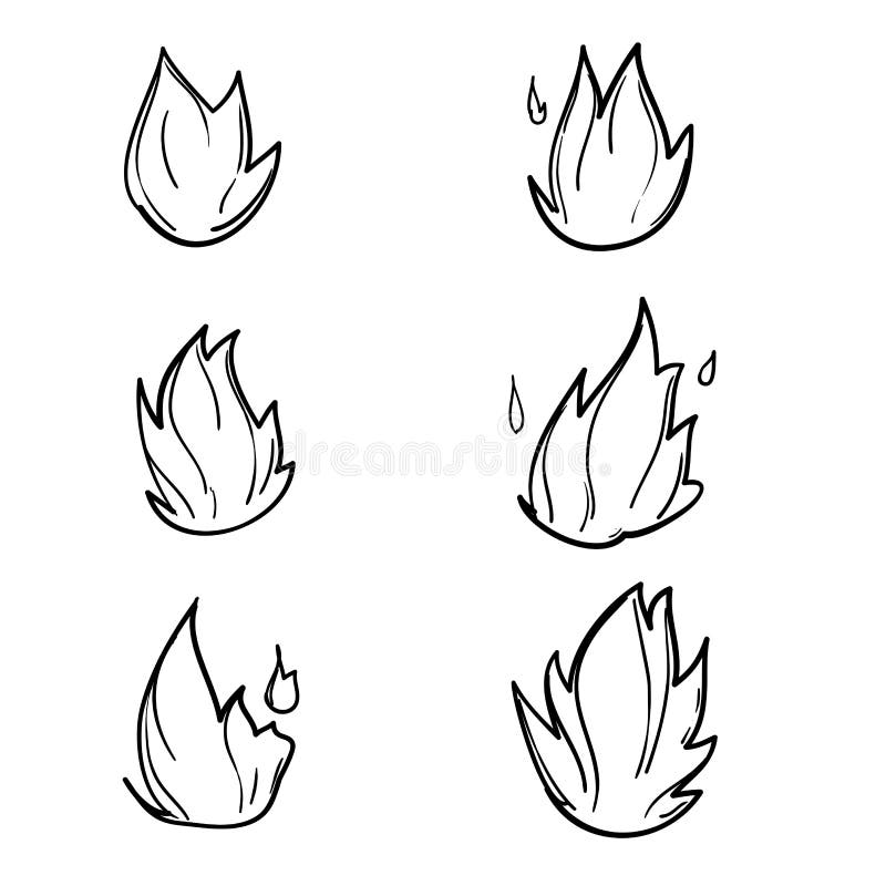 Coleção de ícones de fogo desenhados à mão ícones de chamas de fogo vector  set desenhado à mão doodle esboço fogo preto e branco desenho símbolo de fogo  simples