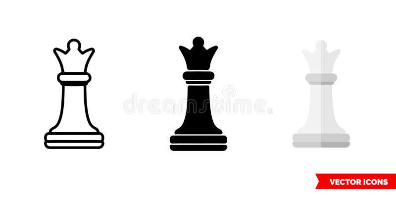 ícone De Xadrez Da Rainha De 3 Tipos De Contorno Preto E Branco