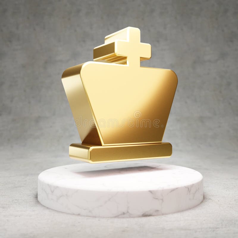 Ícone do bispo de xadrez. símbolo dourado do bispo do xadrez na placa de  ouro vermelho fosco. ícone de mídia social renderizado 3d.
