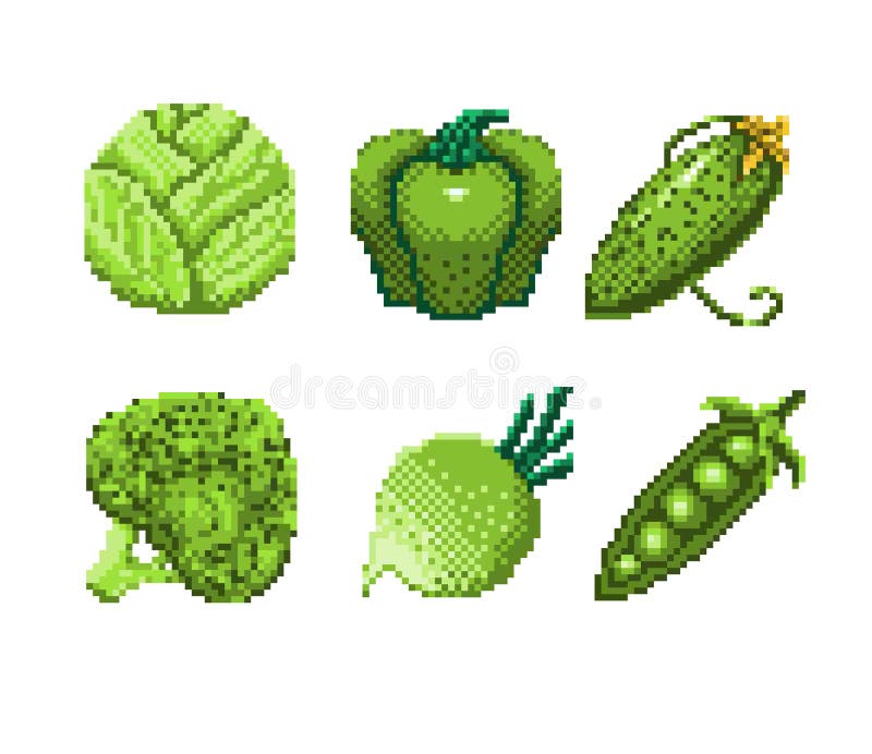 Ícone Do Conjunto De Pixel-art Verdes E Frutas 32x32 Pixels