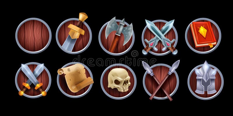 ativo de jogo de armas e armaduras, ilustração em vetor de coleção