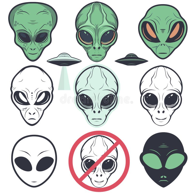 Alienígena. Monstro Extraterrestre Com Cabeça Verde E Olhos Grandes.  Marciano E UFO. Criatura Espacial E Visitante. Cone De Ficção Científica.  Ilustração Plana De Desenhos Animados Em Círculo Royalty Free SVG,  Cliparts, Vetores